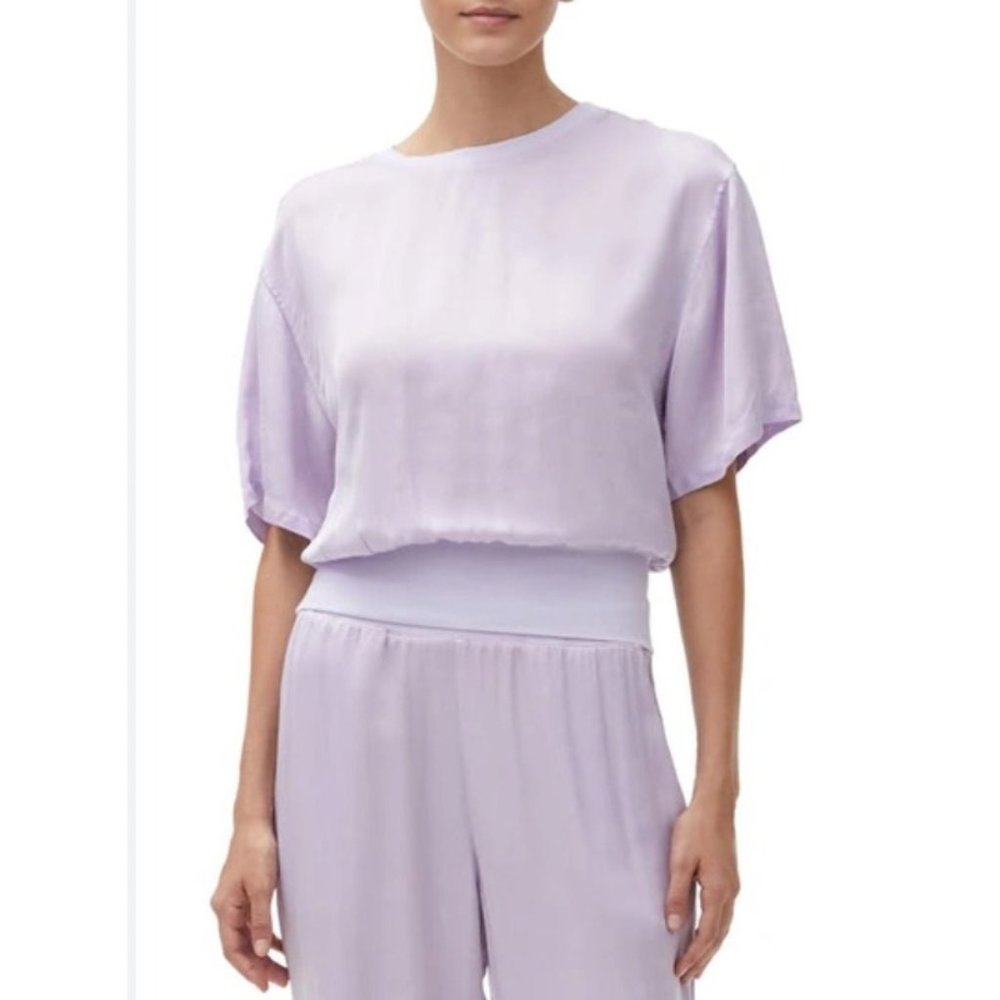 Michael Stars Lilac Satin Short-Sleeve Blouse